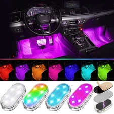 Car LED Lights Set 4Pcs Wireless 7Colors USB Rechargeable Interior Night Decor