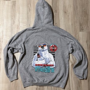 Coke A Cola "Always Fresh" Polar Bear Hoodie Pullover Gray Sz L Fast Shipping