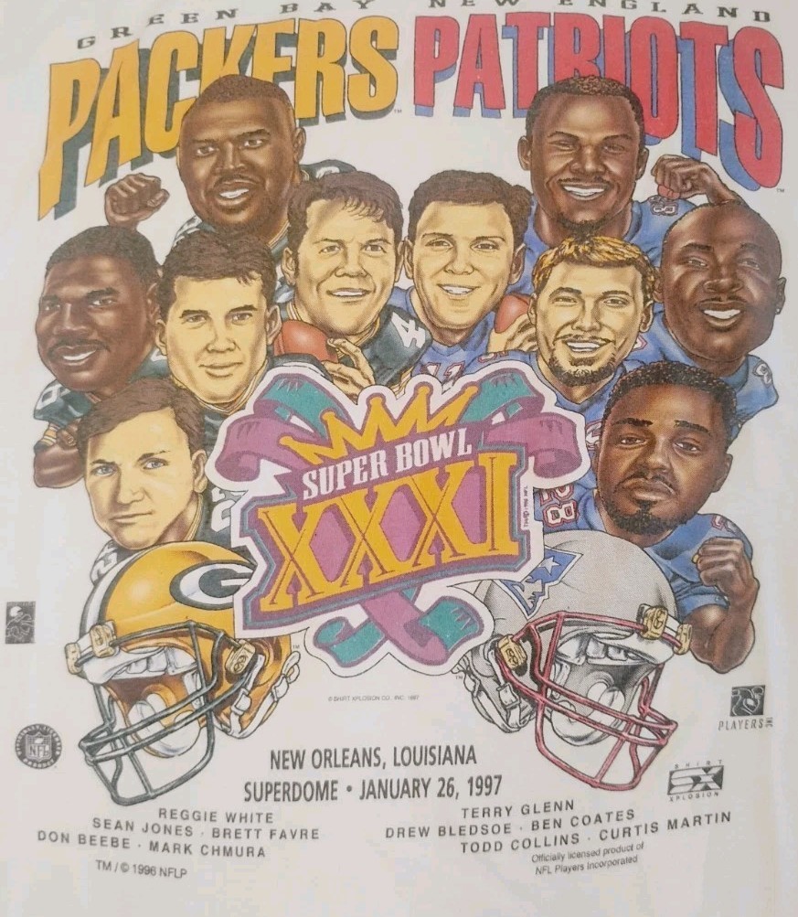 Vintage Super Bowl 31 XXXI Packers New England Patriots Shirt Size