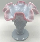 Fenton Art Glass Hobnail Ruffled Mini Vase In Stag Blue Purple Pink 3.5" MINT