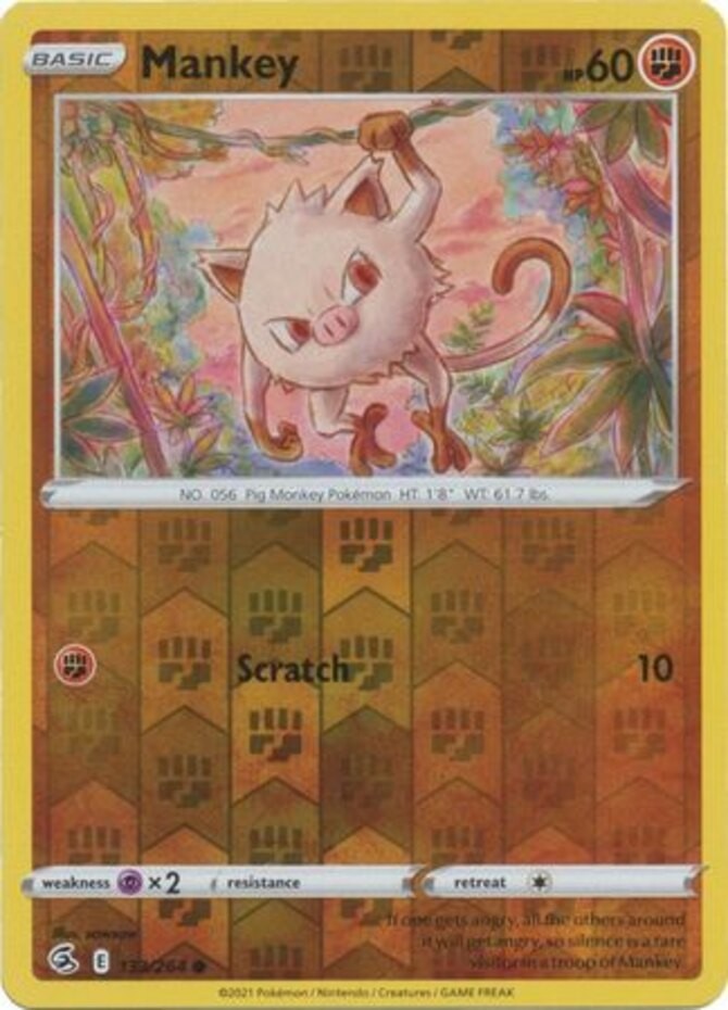 Mankey - 133/264 - Common - Reverse Holo - Heavily Played