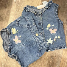 miniwear Girls 6-9M Blue Denim 2pc Vest & Sho...