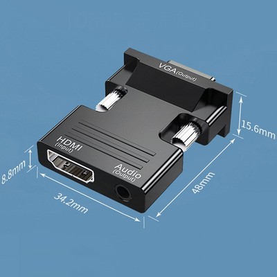 HDMI-compatible Female to VGA Male Converter with Audio Adapter Support 1080P