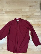 Pierre Cardin Men's Burgundy Tailored Solid Point Collar Dress Shirt 17.5 34/35