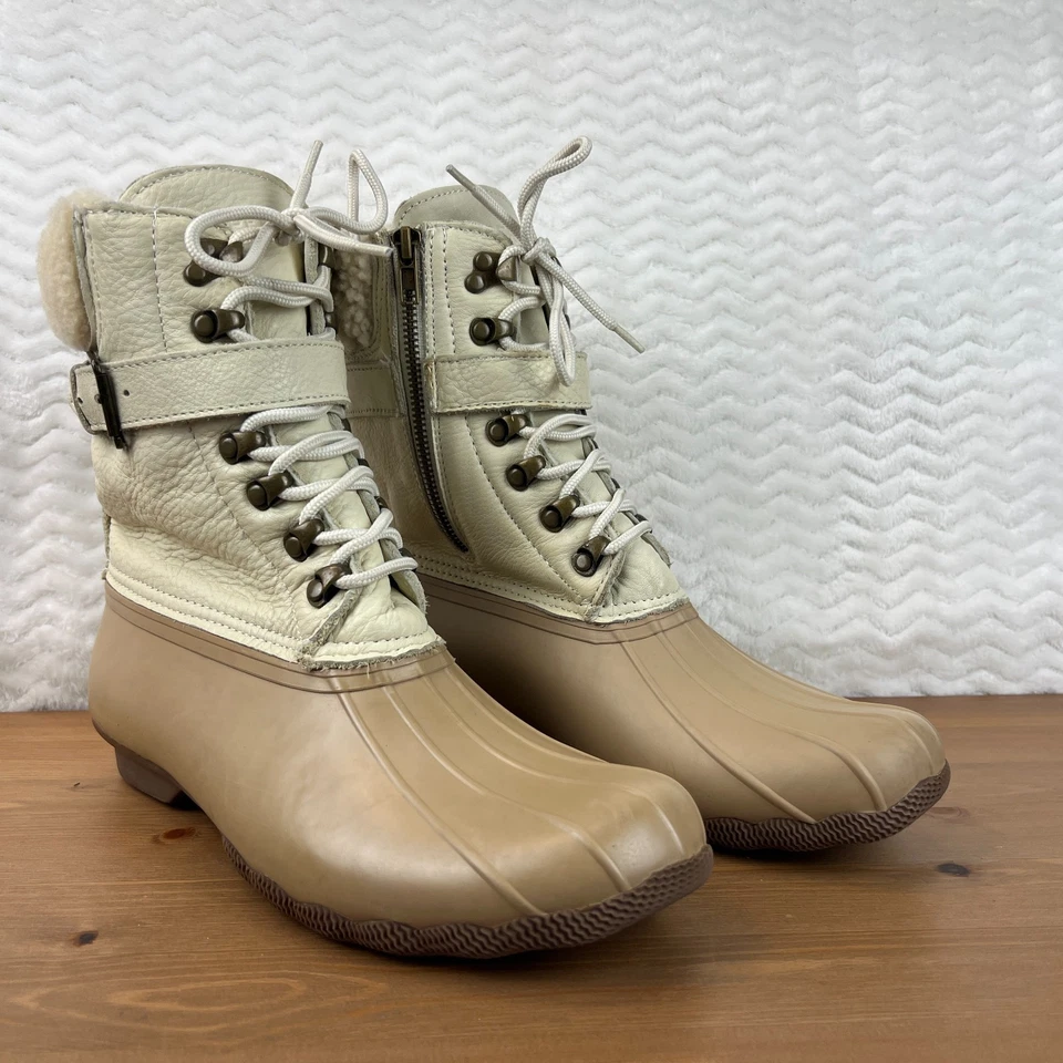 Sperry Shearwater Womens Leather Buckle Duck Boots Tan Beige Sherpa Lined Sz 10M - Image 2 of 4