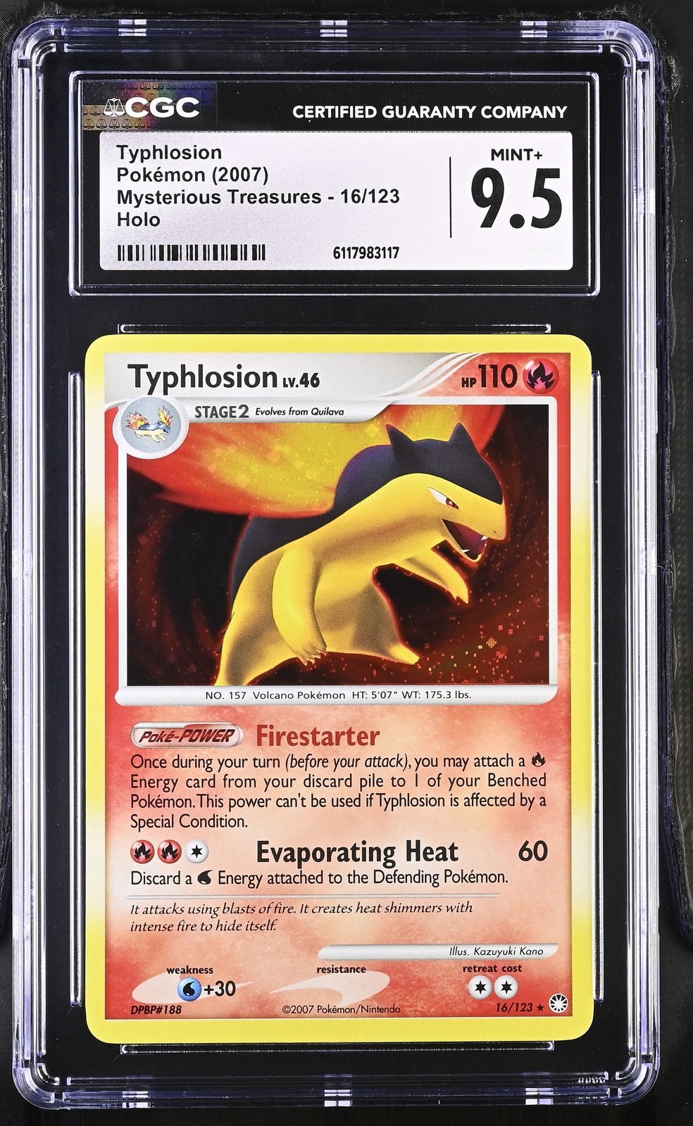 CGC 9.5 MINT+ Typhlosion 2007 Mysterious Treasures 16/123 Holo Pokemon Card