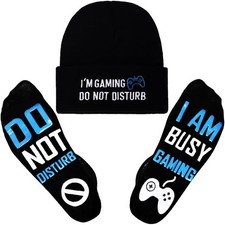 Do Not Disturb Gaming Socks Black Beanie Hat Father  s Day One Size, Blue