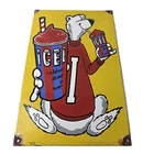 Vintage Icee Bear Sign - Ice Slushy Soda Porcelain Gas Pump Sign