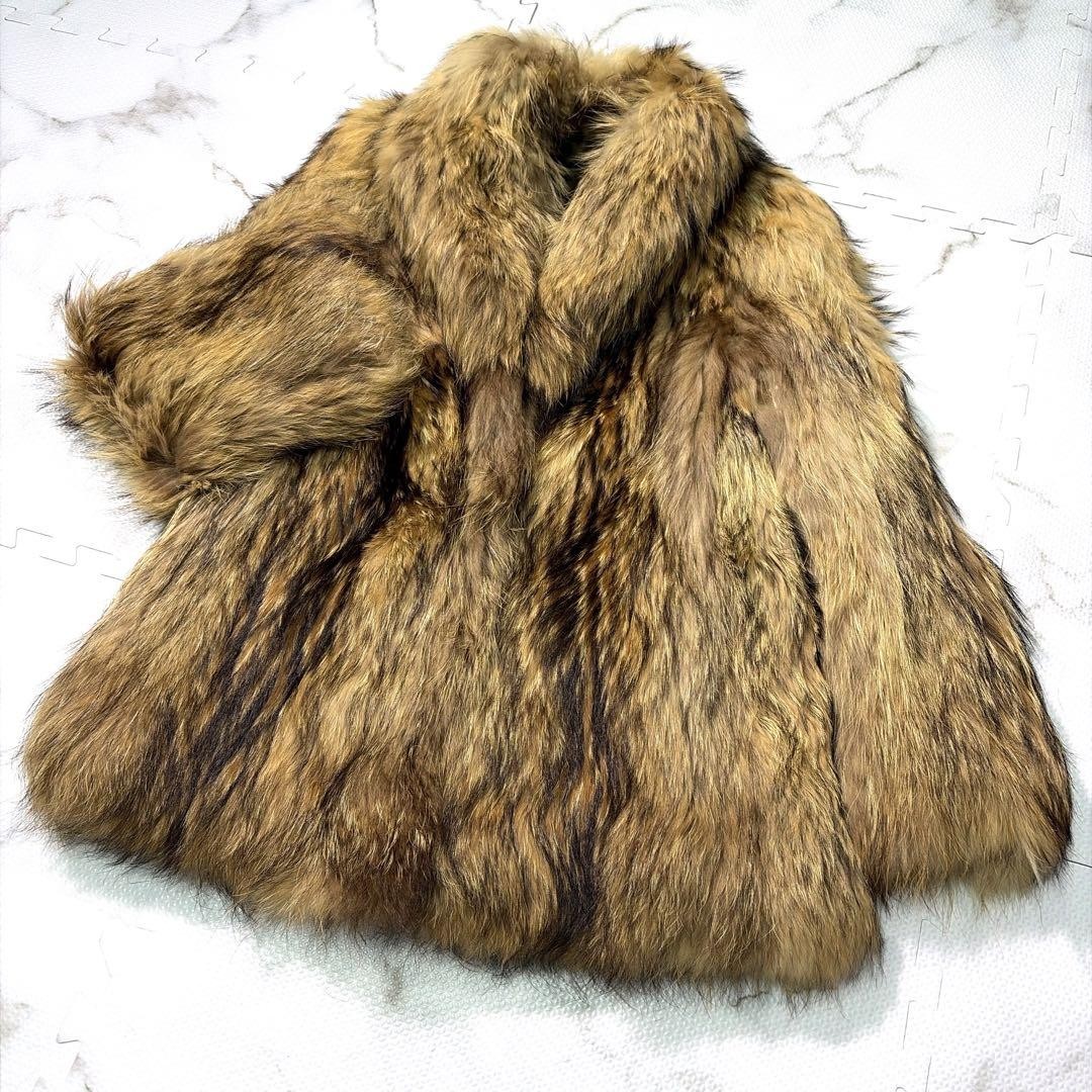 Lepanto Raccoon Fur Coat Real Fur Jacket Voluminous Brown Unisex Size 44 US S M