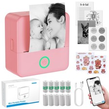 eSynic Mini Thermal Printer for Phone Portable Photo Printer with 10 Rolls Of