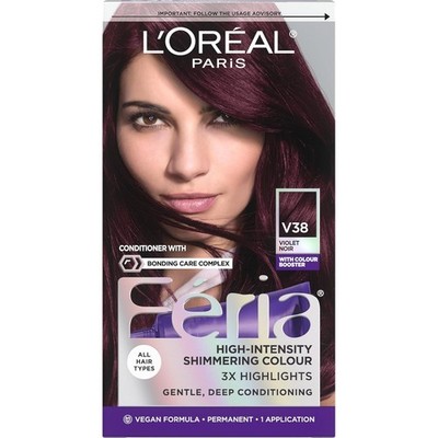 L'Oreal Paris Feria Permanent Hair Color Kit V38 Violet Noir Intense Deep Violet