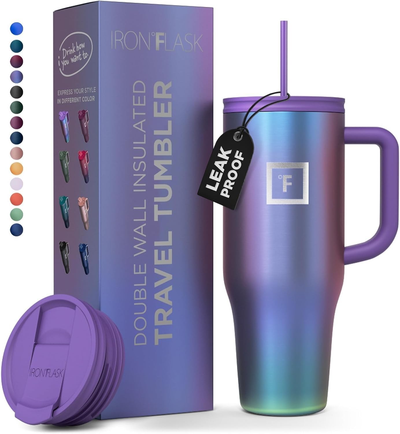 1.2L Insulated Tumbler with Straw Lid and Handle Cold 20hrs & Hot 5hrs Drinks
