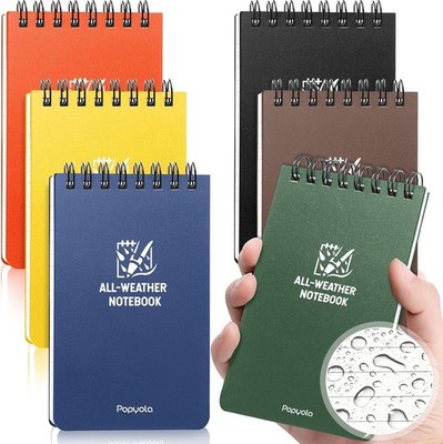 6 Pack Waterproof Notebook, 3'' X 5'' Top-Spiral Pocket Notepad with 100 Lined Pag