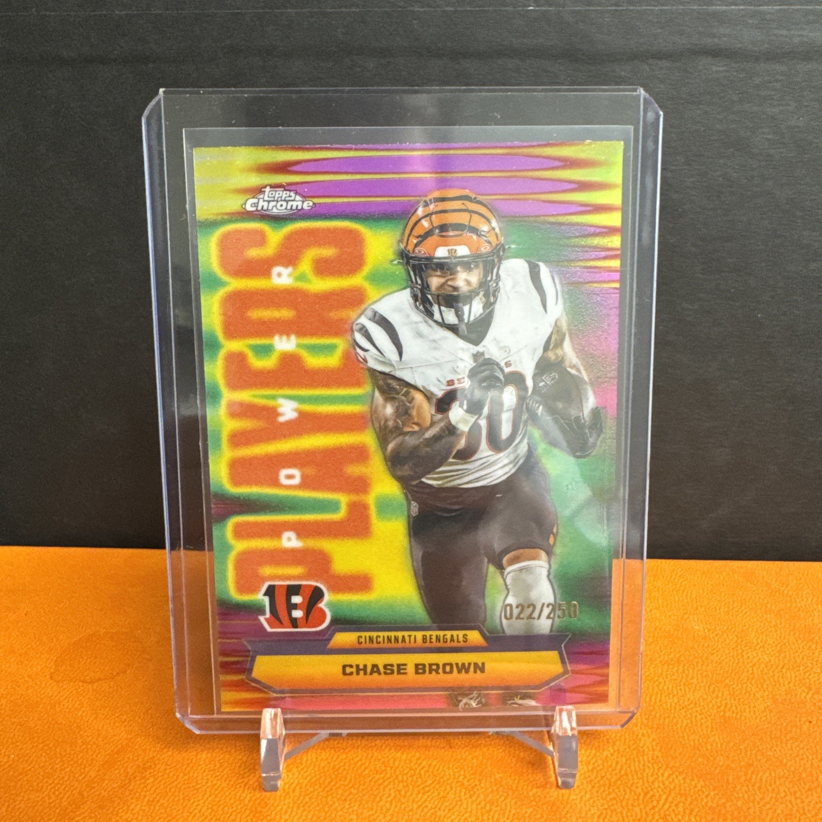 2025 Topps Chrome NFL Power Players Chase Brown Pp-19 Pink Refractor /250