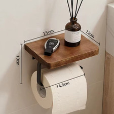 Toilet Paper Holder with Natural Walnut Wooden Shelf Tissue Roll Hanger Wall Mou