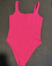 OQQ Women s Ribbed Pink Stretch Bodysuit One Piece, Size M Regular