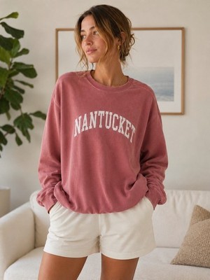 Avalon Apparel Pink Nantucket Collegiate Crewneck Sweatshirt Size S
