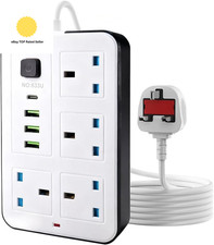 Extension Lead with Usb Slots 2500W -2M Long Cable - Copper Clips - 13A 220V - M