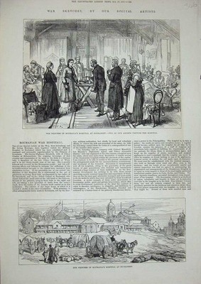 Alter antiker Druck 1877 Prinzessin Rumänien Krankenhaus Bukarest Krankenschwestern Stationen 19.