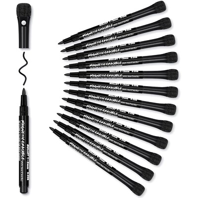 Whiteboard Marker Schwarz 12er Pack mit Magnet Radierer dünn abwischbar