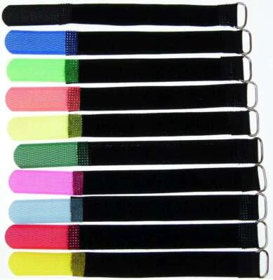BIE-TEC 100 Kabelbinder Klettbänder 16cm x 16mm 10 Farben Kabelklettband Metallöse Klett