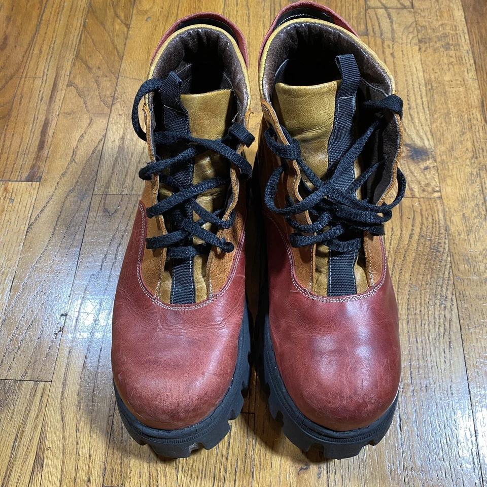 Vtg DESTROY Red/Orange Rave Goth Techno Swear low platform boots 90s chunky Sz 9 - Image 3 of 4