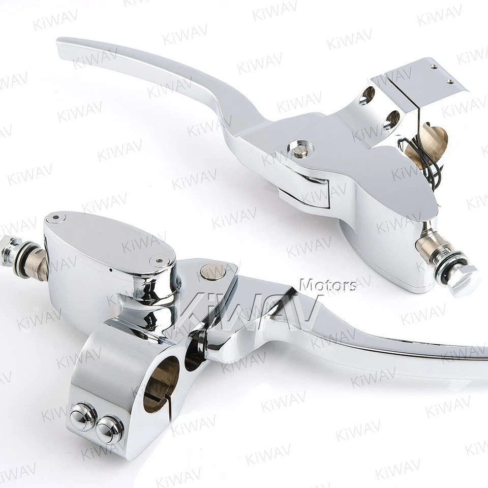 KiWAV CNC chrome hydraulic clutch brake handlebar hand control kit fits Harley - Image 3 of 4