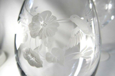 Avon Etched Hummingbird Crystal Goblet Glass W/ Frosted Stems~ SET OF 2 ...