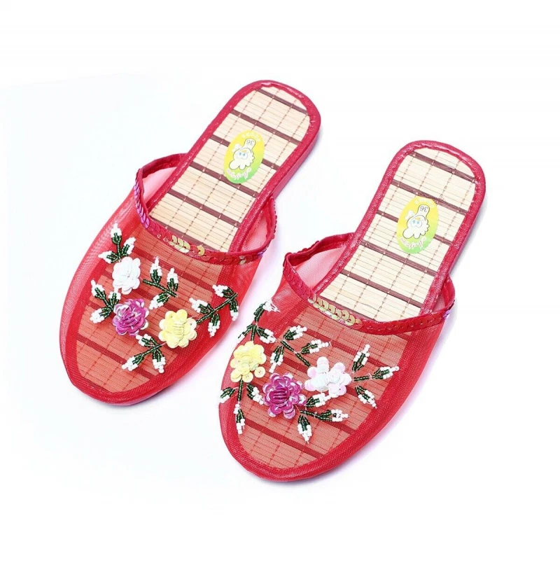 Mujeres Chinas Malla Floral Zapatillas Deslizables Planas Chanclas Mocasines Mules Foto 2 de 4