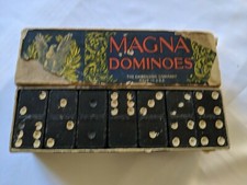 VINTAGE MAGNA WOODEN DOMINOES Complete 28 piece 1930'S ORIGINAL BOX, Made in USA