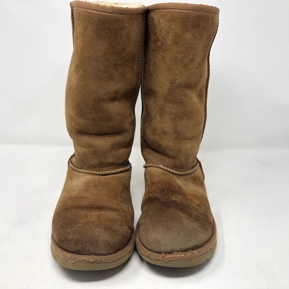 Ugg Womens Nubuck Leather Calf High Slip On Boots Size 7 Sherpa Lined Winter - Image 2 of 4