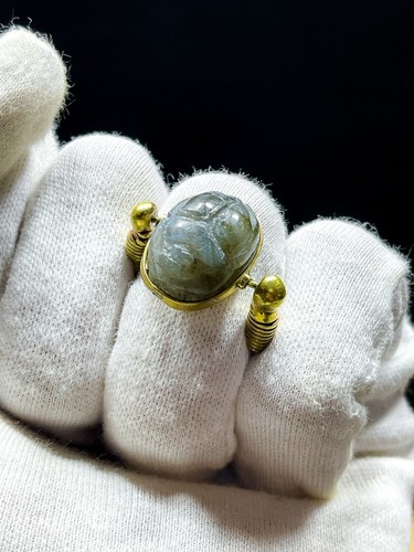 Anello Egizio di Scarabeo Egizio in Pietra Labradorite (Simbolo di Buona Fortuna) - Foto 3 di 8
