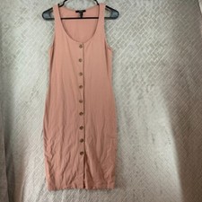 Forever 21 Womans Small Dress Mauve Pink Midi Body Con Button Up Sleeveless