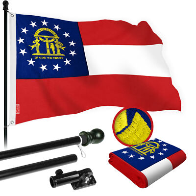 NEW G128 Georgia State Flag & Flagpole, 6FT Black Pole and 3x5FT SPUN Flag