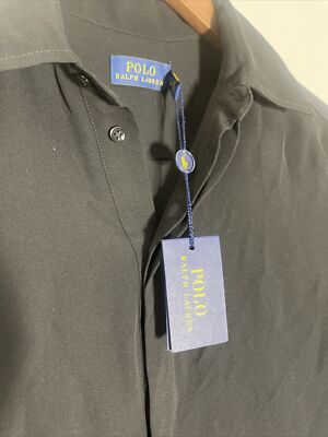 Polo Ralph Lauren Three Quarter Button Shirt Small Black Sheer $198 NWT 100%Silk