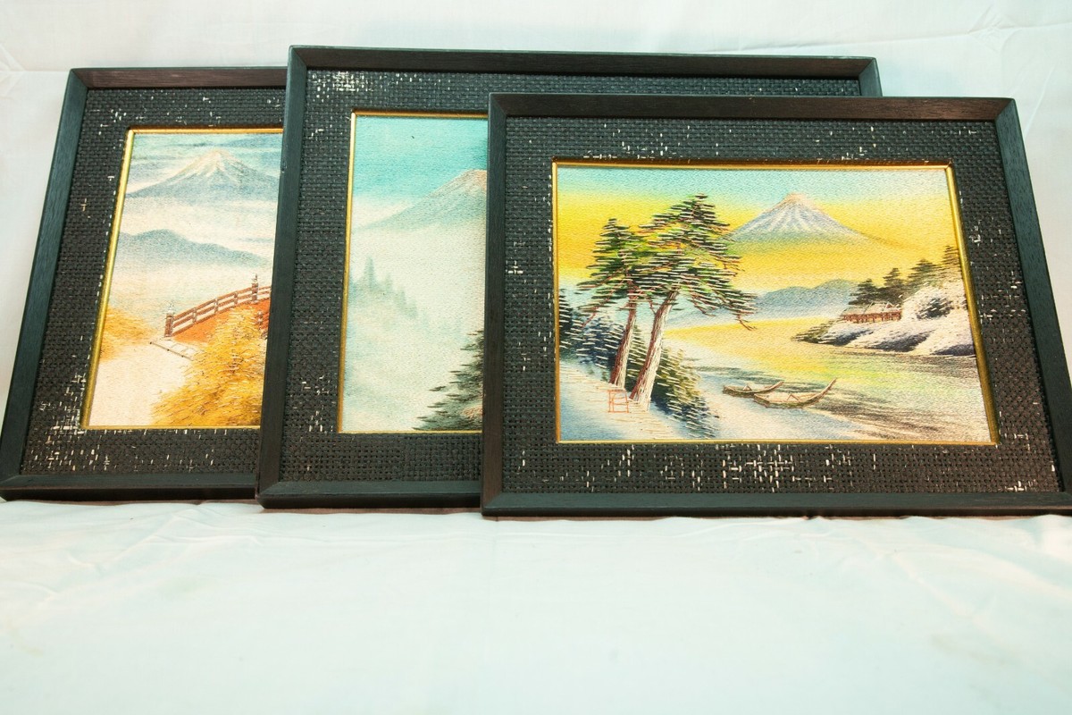 Japanese Silk Thread Framed Art, Japanese Silk Embroidery