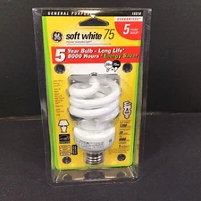 GE Spiral Soft White 75 Longlife Plus Light Bulb 20W Replace 75W 45601 NEW