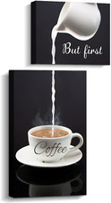 Coffee Bar Wall Decor - but First Coffee Sign - Kitchen Canvas Wall Art for M...