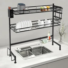 32.2in Double Layer Sink Storage Rack Complete Set Drying Rack For Kitchen !