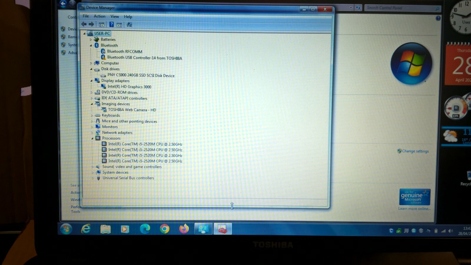 Toshiba Sattelite c850-173 i5-2520M 6Gb Ram 240Gb SSD - Picture 3 of 9
