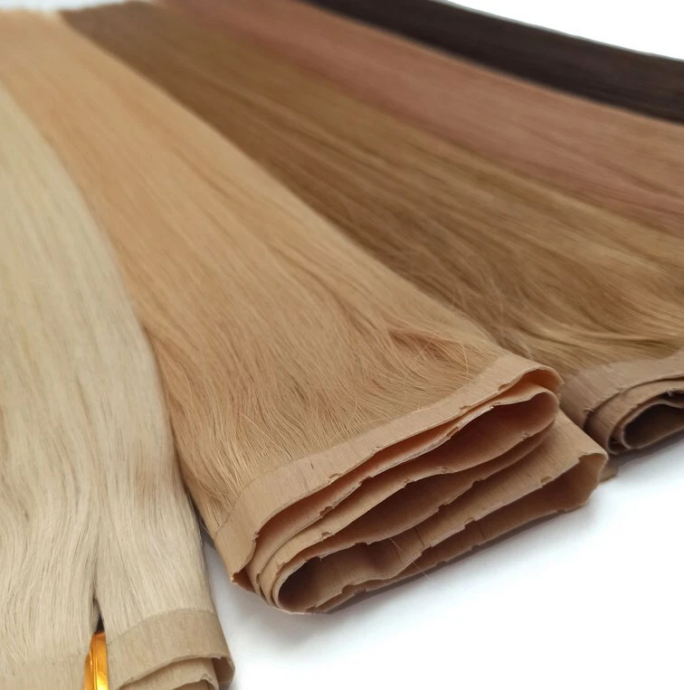 Extensiones de cabello humano 100 % virgen trama de agujero pequeño ruso invisible doble dibujo Foto 3 de 4