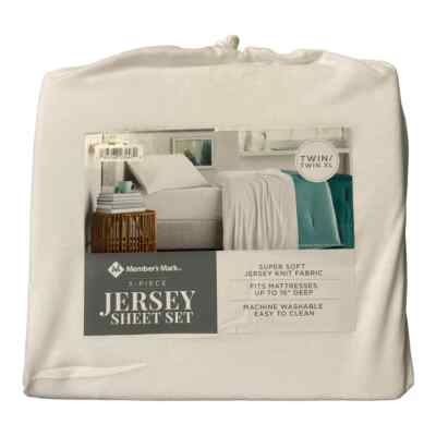 Member's Mark Twin Sheet Set 3 Piece White Jersey Sheets Twin Twin XL H1004
