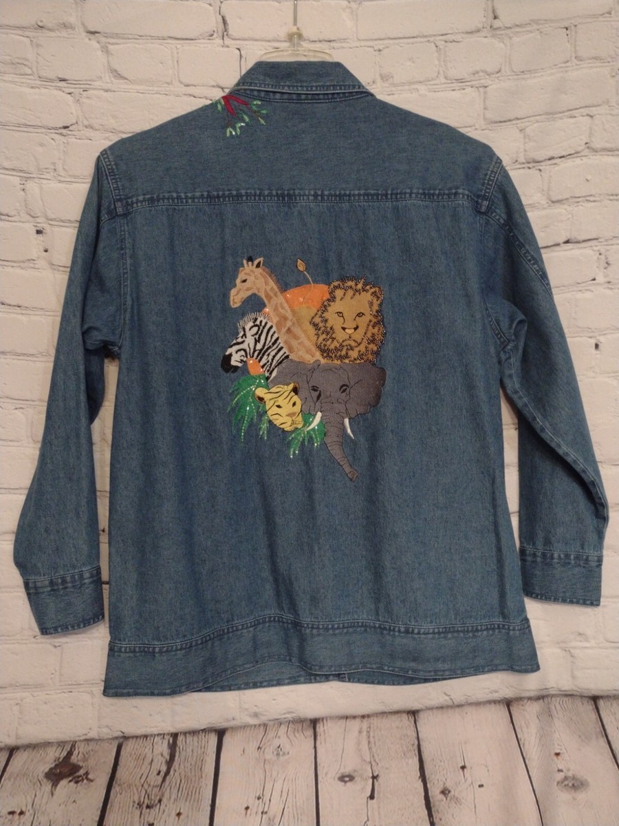 QUACKER FACTORY Embroidered Jean Jacket Animal Kingdom Themed
