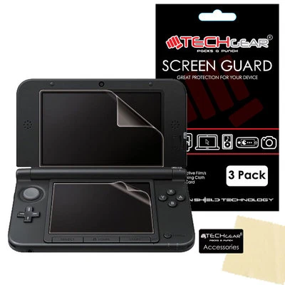 3 Pack TECHGEAR Top & Bottom Screen Protector Guard Covers for Nintendo 3DS XL