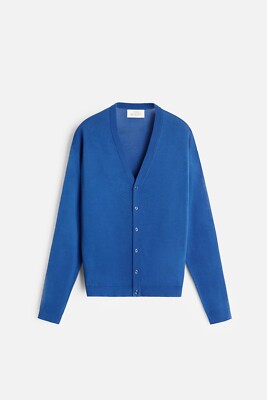 New Zara Origins Silk Cotton Cardigan 5755/312 M Blue sweater