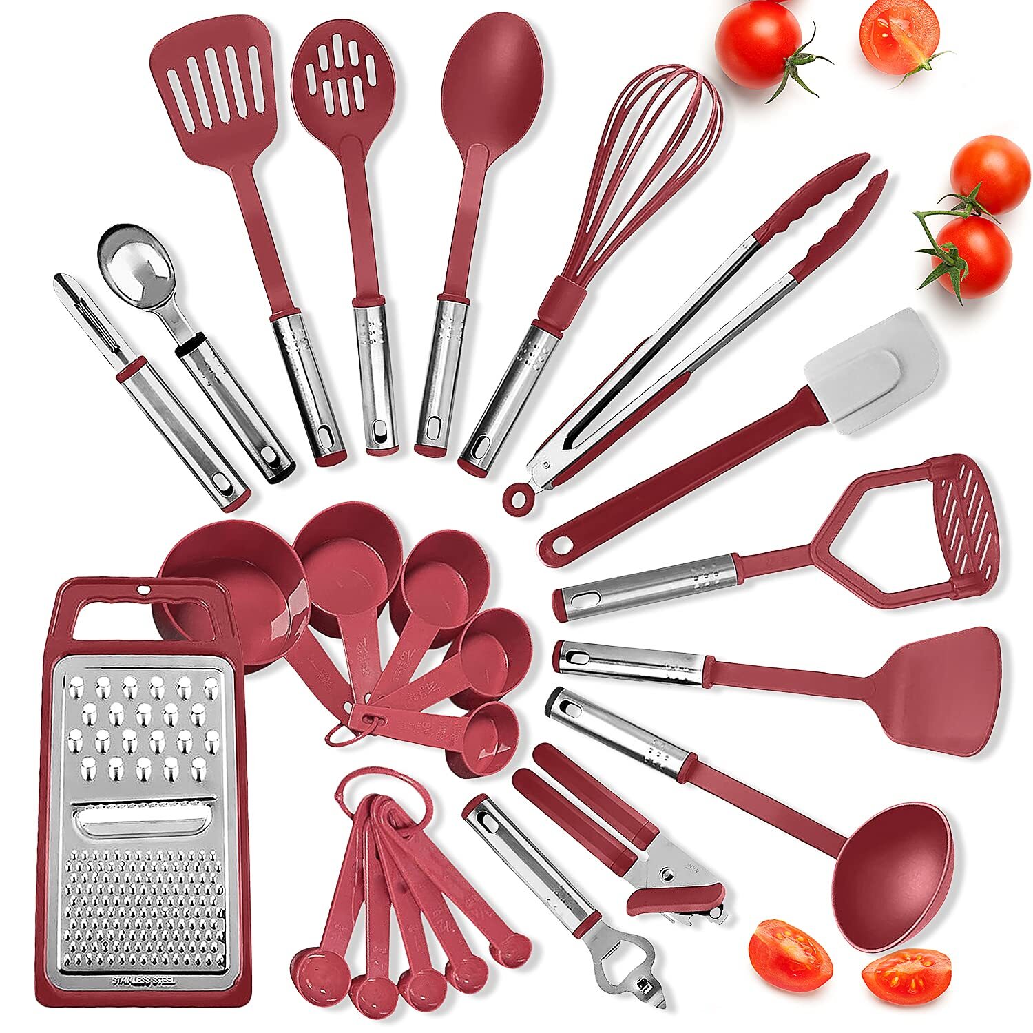Cooking Utensils Set - 24 Pieces Nylon Kitchen Gadgets, Spatula Set with Stai...