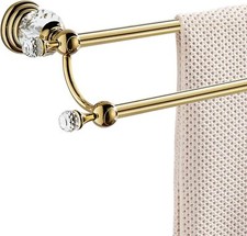 Crystal Towel Holder Double, Adjustable Gold Towel Bar 18 to 30 Inch, Towel Rack