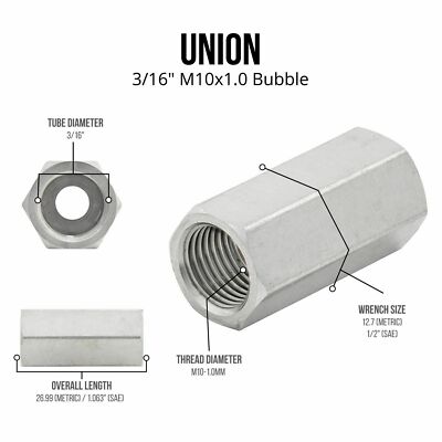 2 Steel Metric Brake Line Unions – 10mm X 1.0 Female Bubble Flare – Universal Fit 3 thumbnail image
