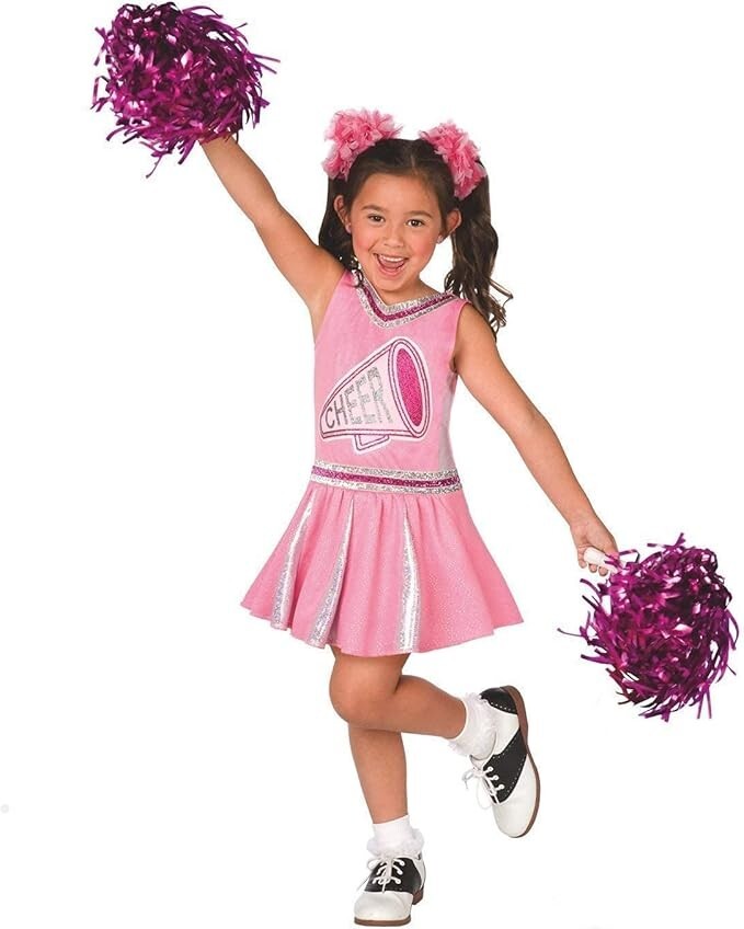 Girls Pink Cheerleader Costume with Pom Poms Kids High School