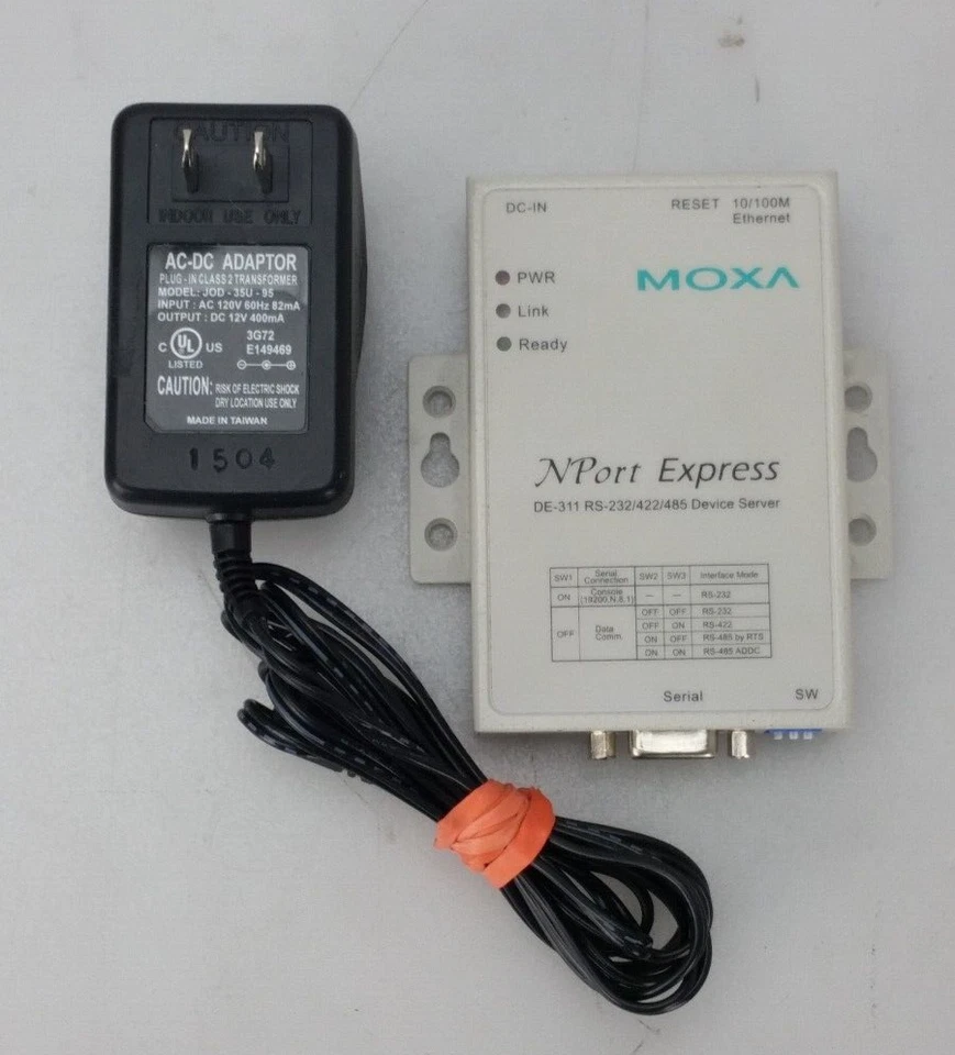 Moxa NPort Express DE-311 RS-232/422/485 Device Server W/ Adapter - Image 2 of 4